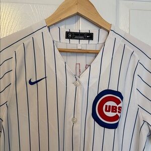 Nike White and Blue Cubs Pinstripe Jersey